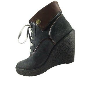 Colin Stuart Womens Wedge Ankle Boots Shoes Platform Heels 8 Suede Shirt Collar